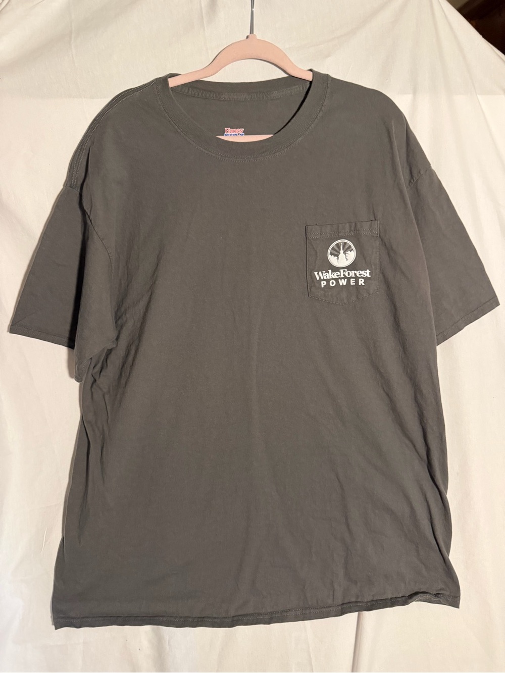 #463 Hanes Charcoal Short Sleeve Pocket Tee - Wake Forest Power Logo